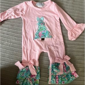 Pink Christmas tree romper